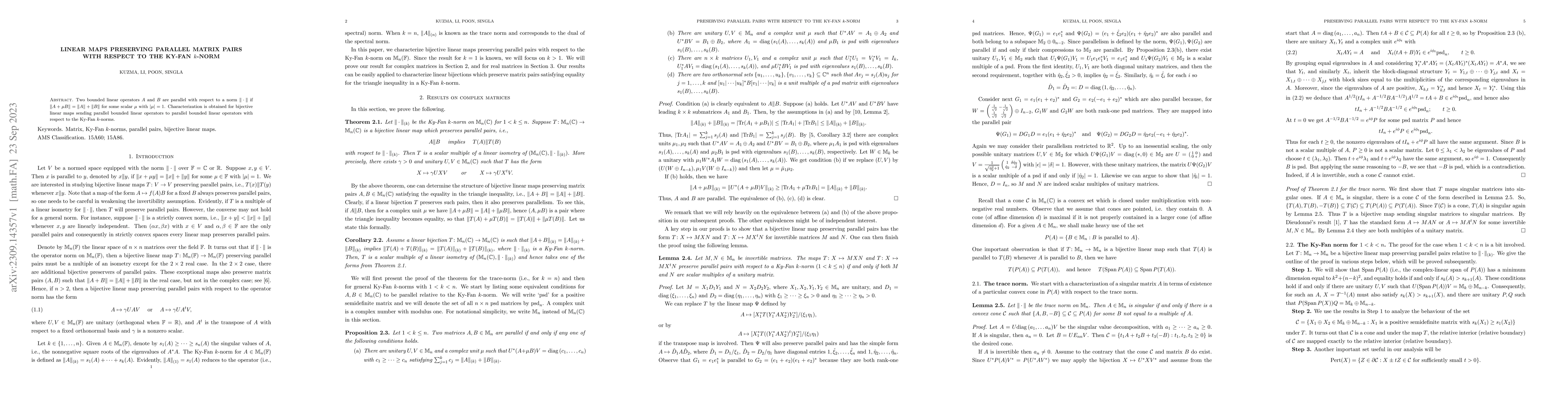 Thumbnail for Linear maps preserving parallel matrix pairs with respect to the Ky-Fan
  $k$-norm