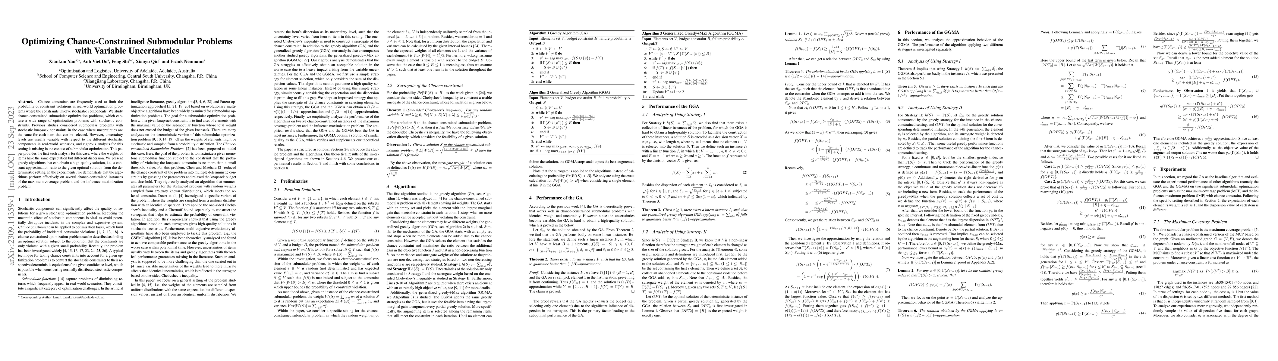 Thumbnail for Optimizing Chance-Constrained Submodular Problems with Variable
  Uncertainties