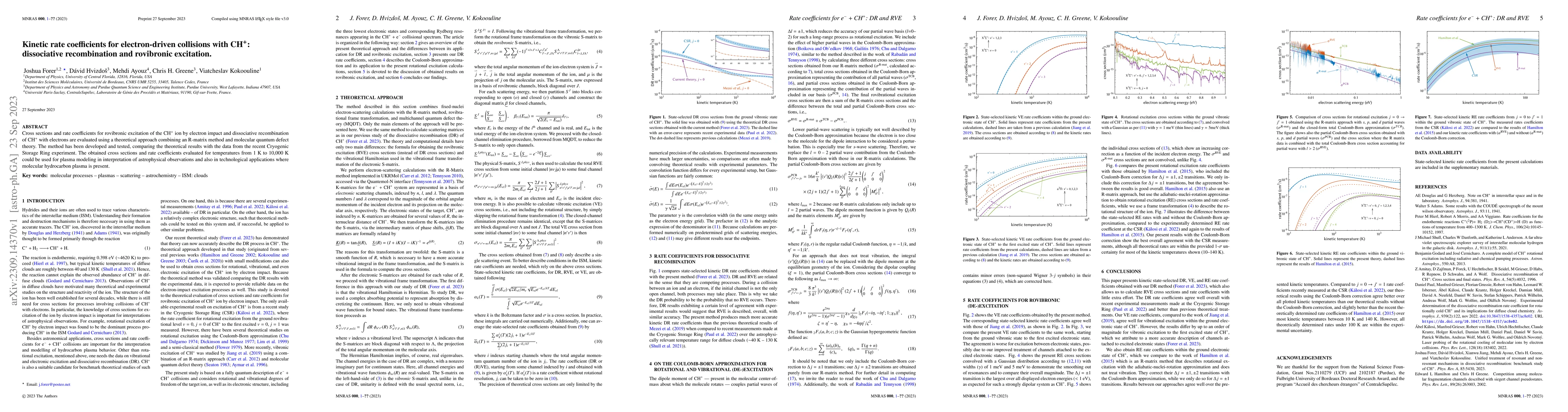 Thumbnail for Kinetic rate coefficients for electron-driven collisions with CH$^+$:
  dissociative recombination and rovibronic excitation