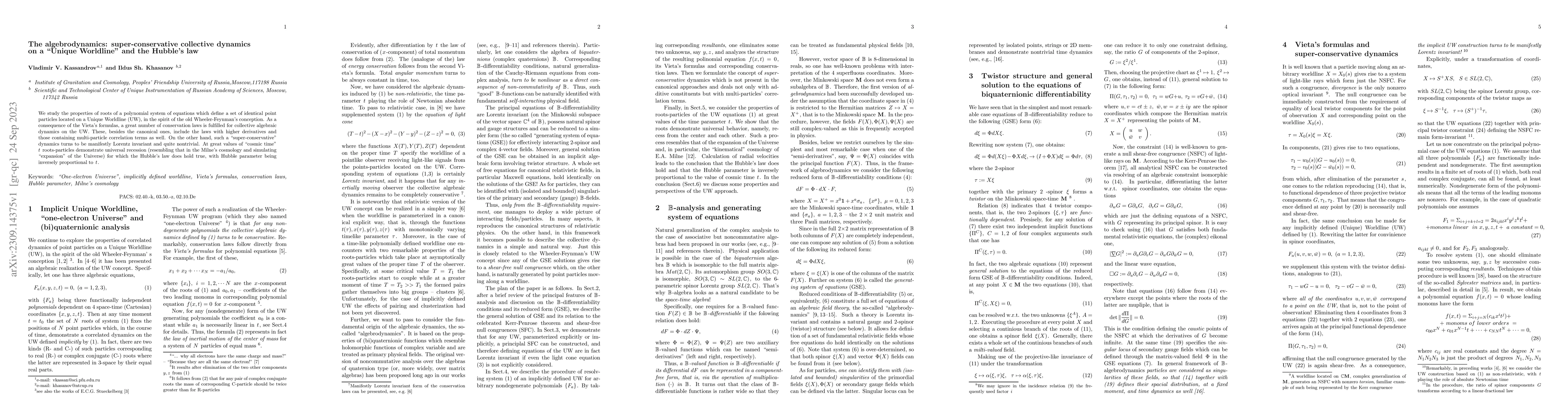 Thumbnail for The algebrodynamics: super-conservative collective dynamics on a "Unique
  Worldline'' and the Hubble's law