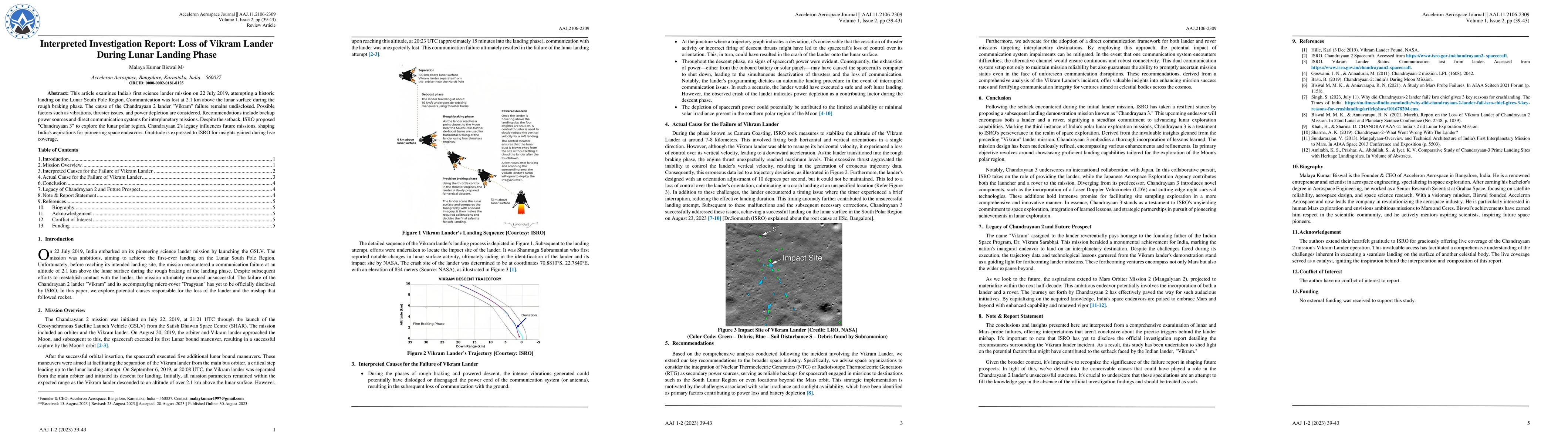 Thumbnail for Interpreted Investigation Report: Loss of Vikram Lander During Lunar
  Landing Phase