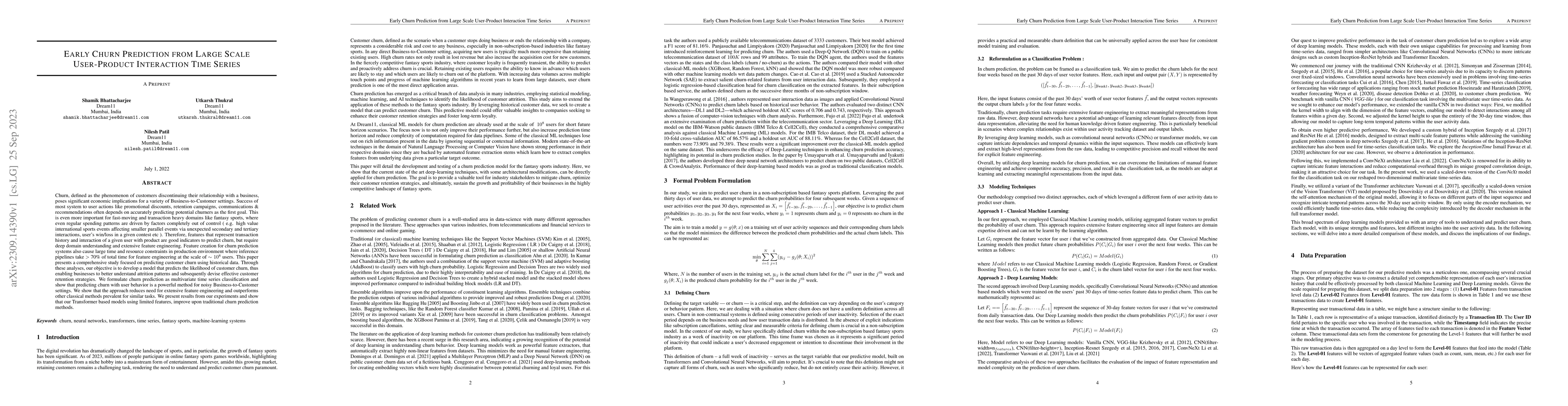 Thumbnail for Early Churn Prediction from Large Scale User-Product Interaction Time
  Series