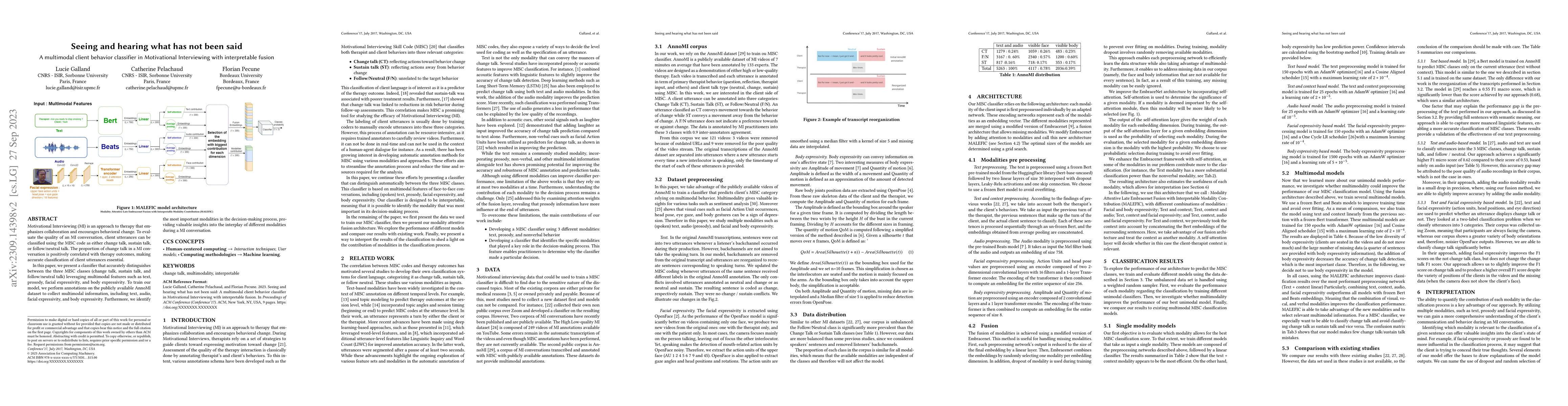 Thumbnail for Seeing and hearing what has not been said; A multimodal client behavior
  classifier in Motivational Interviewing with interpretable fusion