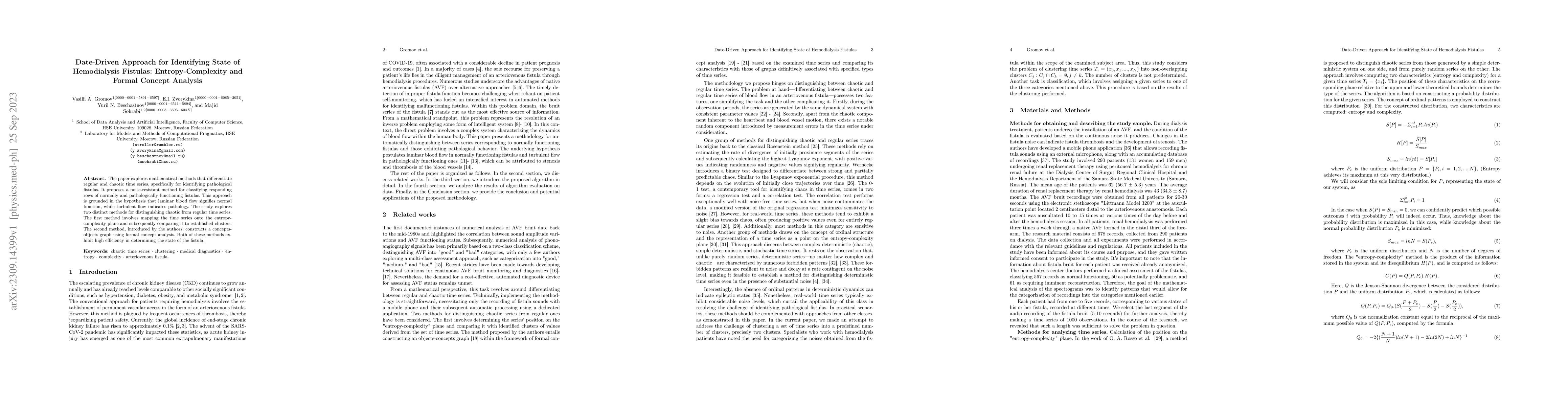 Thumbnail for Date-Driven Approach for Identifying State of Hemodialysis Fistulas:
  Entropy-Complexity and Formal Concept Analysis