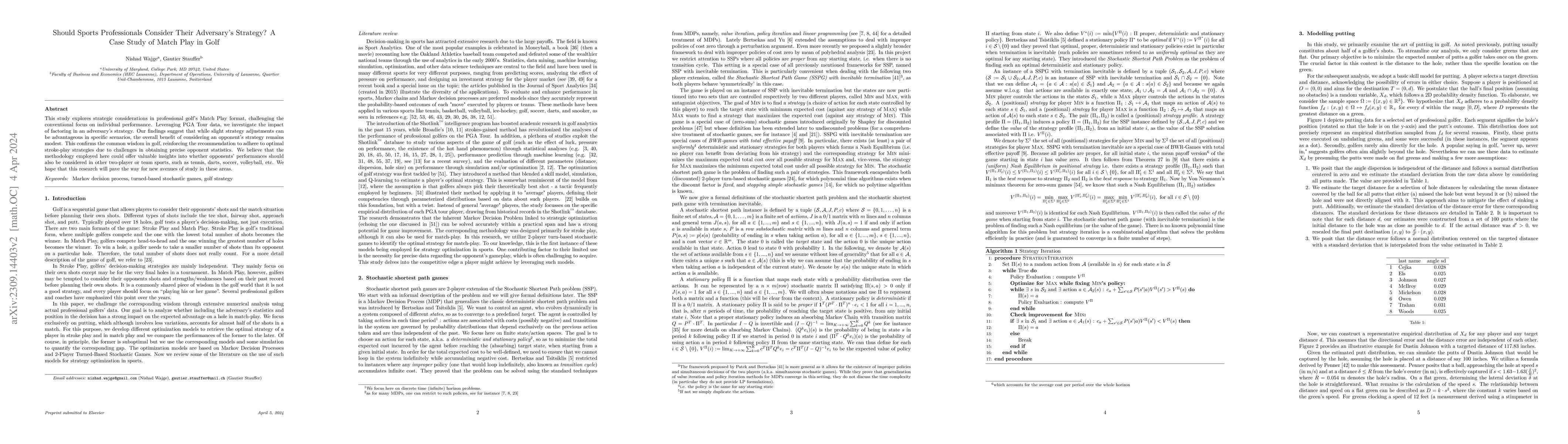 Thumbnail for Should Sports Professionals Consider Their Adversary's Strategy? A Case
  Study of Match Play in Golf