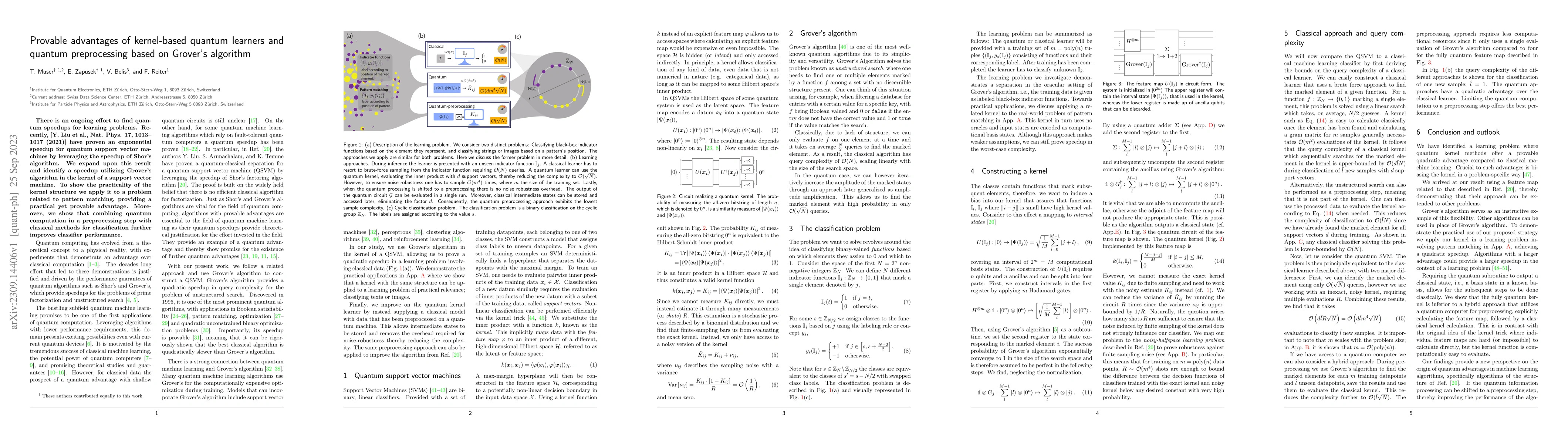 Thumbnail for Provable advantages of kernel-based quantum learners and quantum
  preprocessing based on Grover's algorithm
