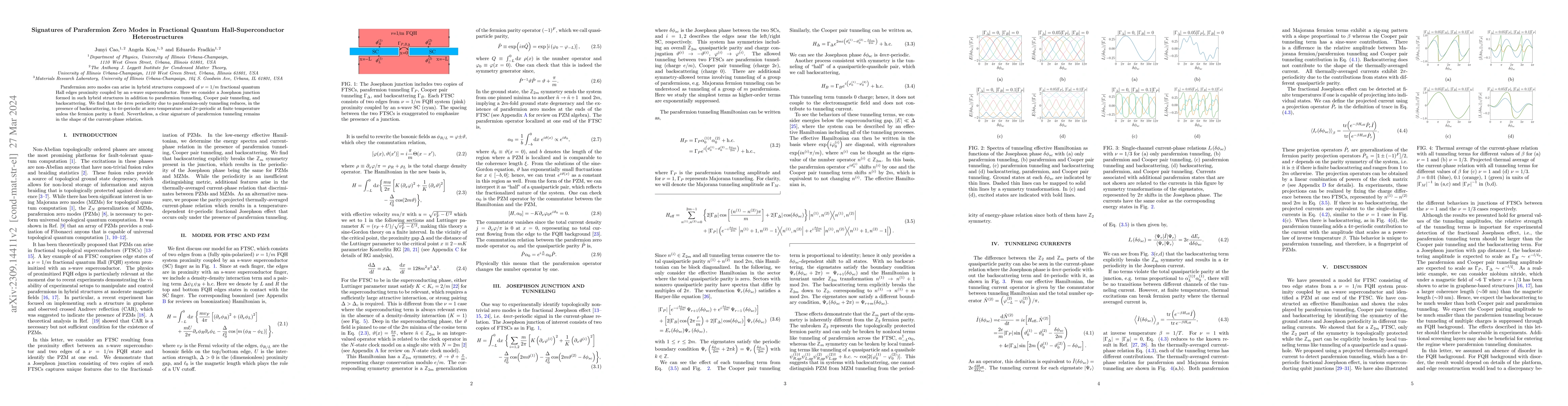 Thumbnail for Signatures of Parafermion Zero Modes in Fractional Quantum
  Hall-Superconductor Heterostructures