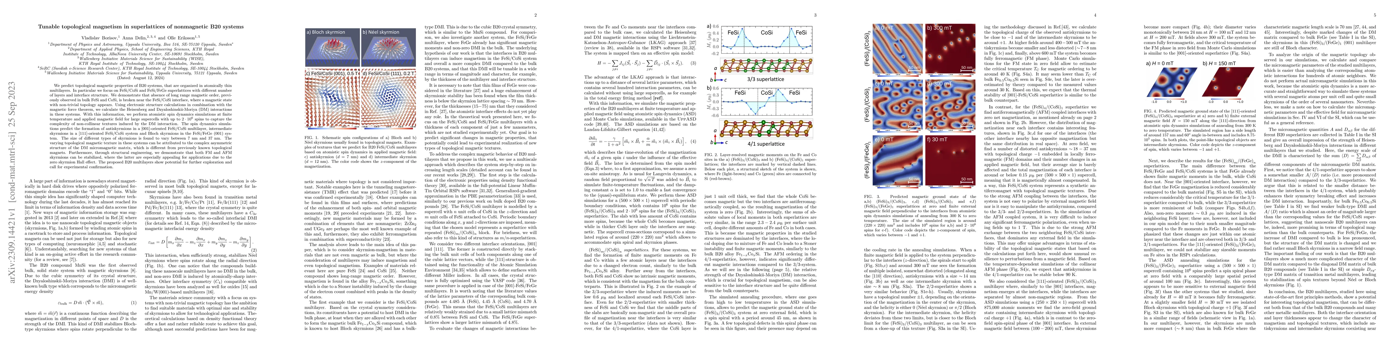 Thumbnail for Tunable topological magnetism in superlattices of nonmagnetic B20
  systems