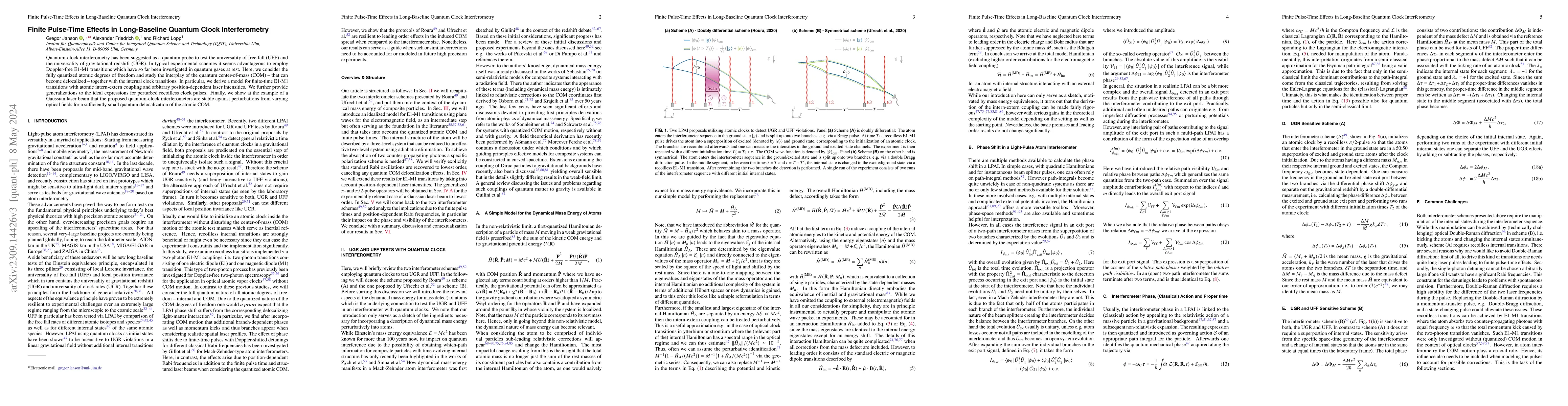 Thumbnail for Finite Pulse-Time Effects in Long-Baseline Quantum Clock Interferometry