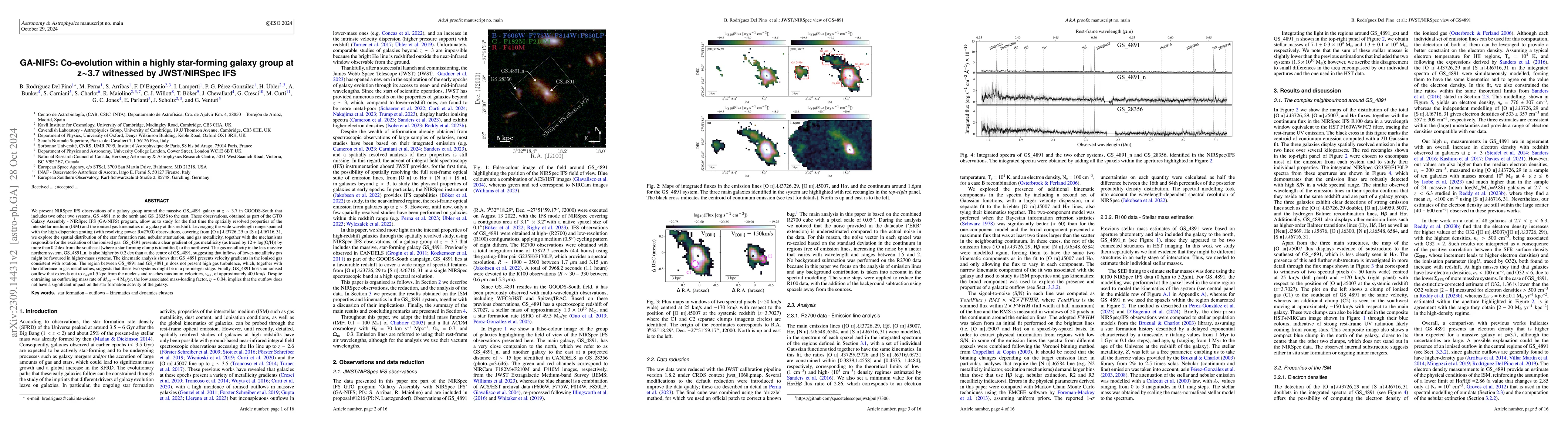 Thumbnail for GA-NIFS: co-evolution within a highly star-forming galaxy group at z=3.7
  witnessed by JWST/NIRSpec IFS
