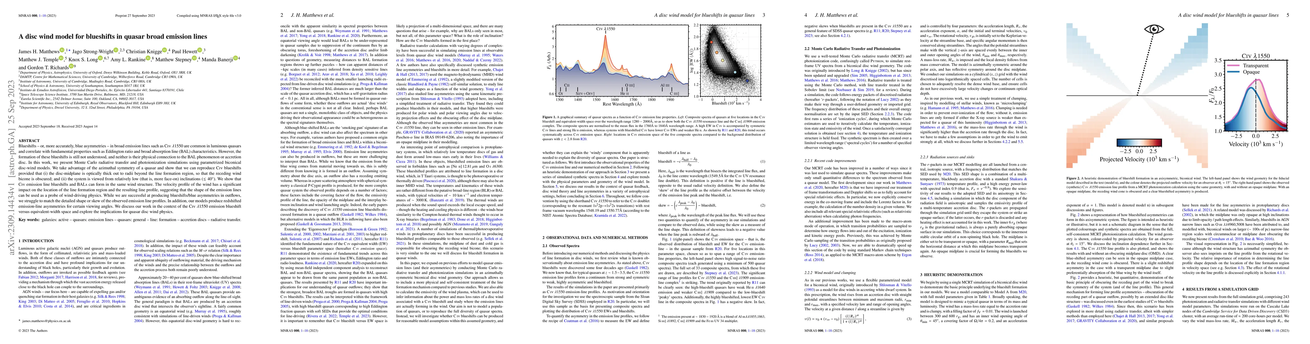 Thumbnail for A disc wind model for blueshifts in quasar broad emission lines