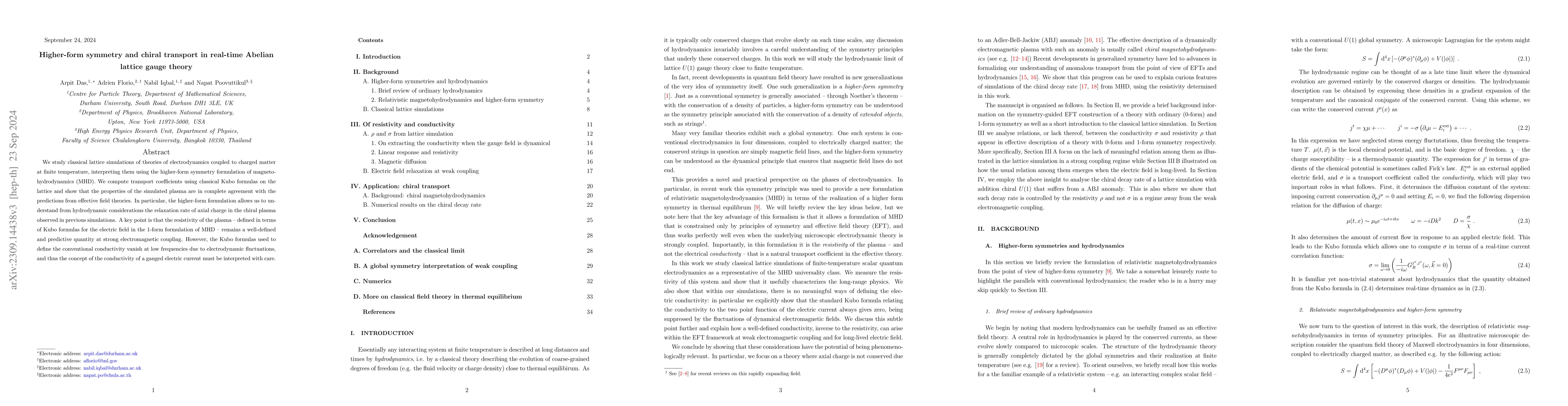 Thumbnail for Higher-form symmetry and chiral transport in real-time lattice $U(1)$
  gauge theory