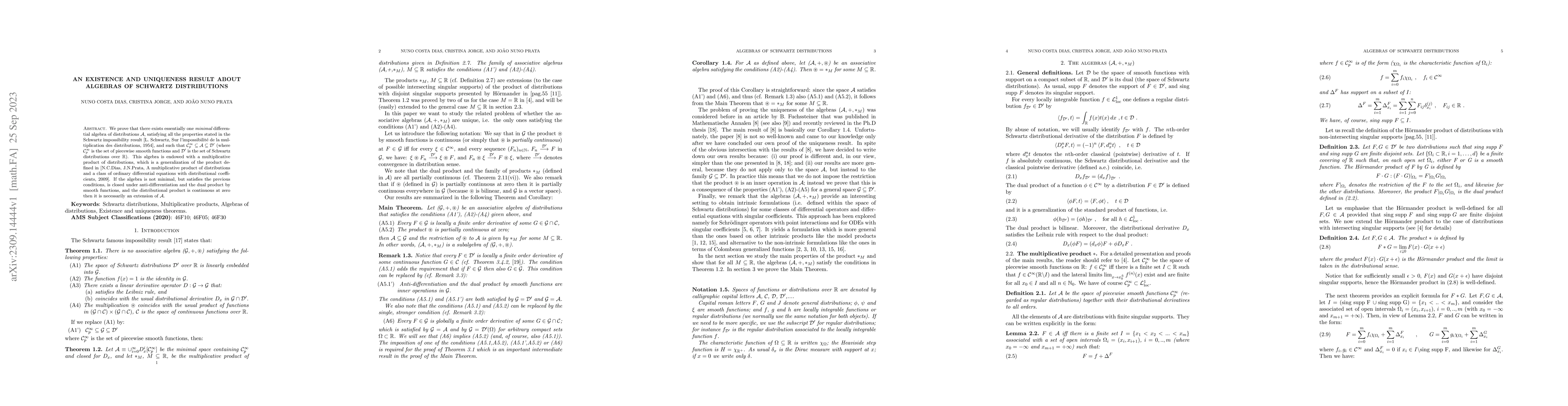 Thumbnail for An existence and uniqueness result about algebras of Schwartz
  distributions