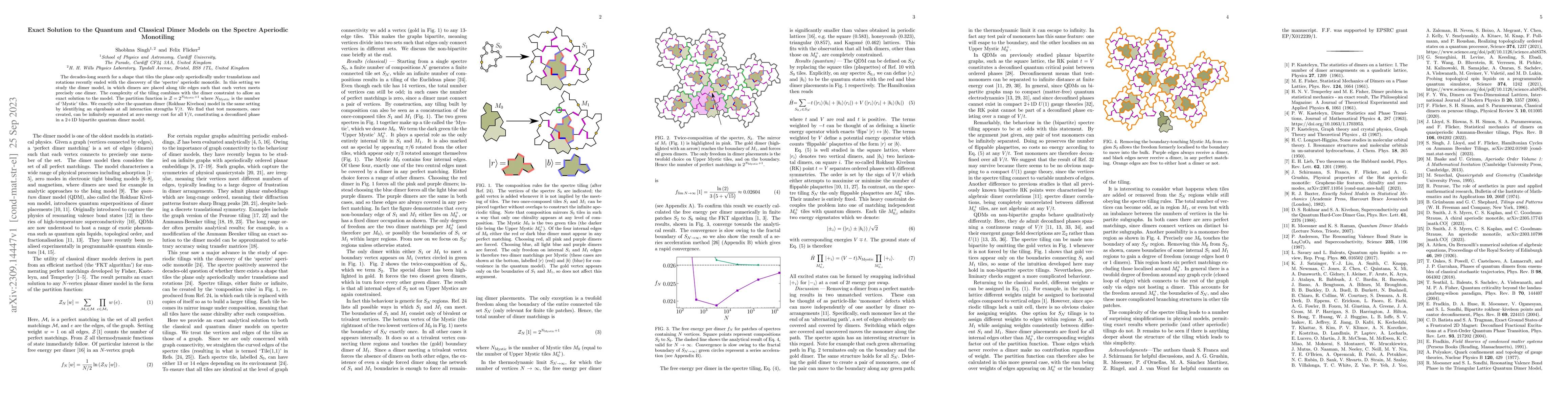 Thumbnail for Exact Solution to the Quantum and Classical Dimer Models on the Spectre
  Aperiodic Monotiling