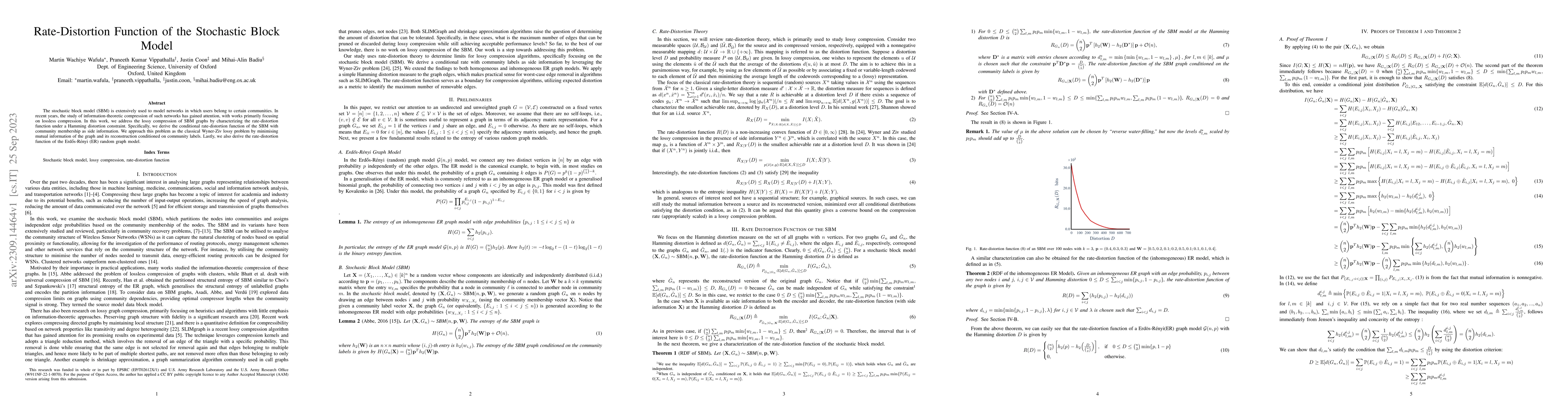 Thumbnail for Rate-Distortion Function of the Stochastic Block Model