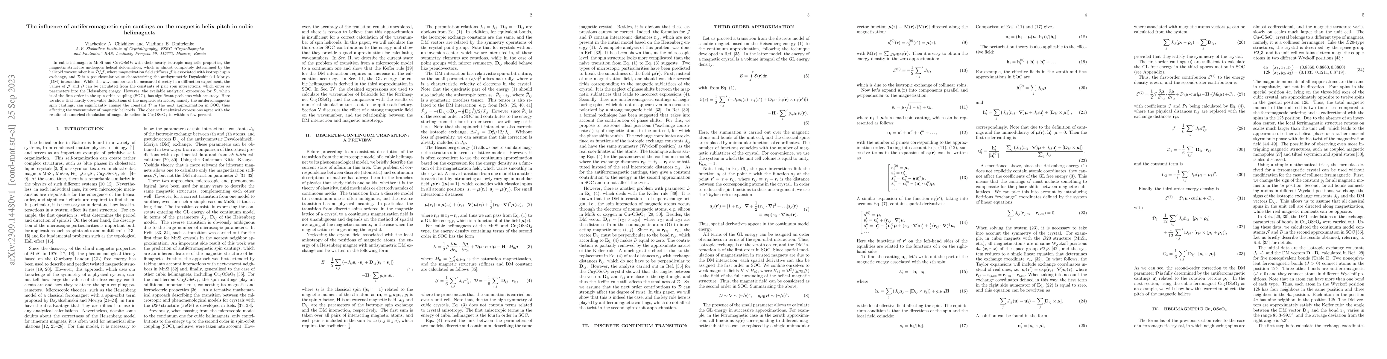 Thumbnail for The influence of antiferromagnetic spin cantings on the magnetic helix
  pitch in cubic helimagnets