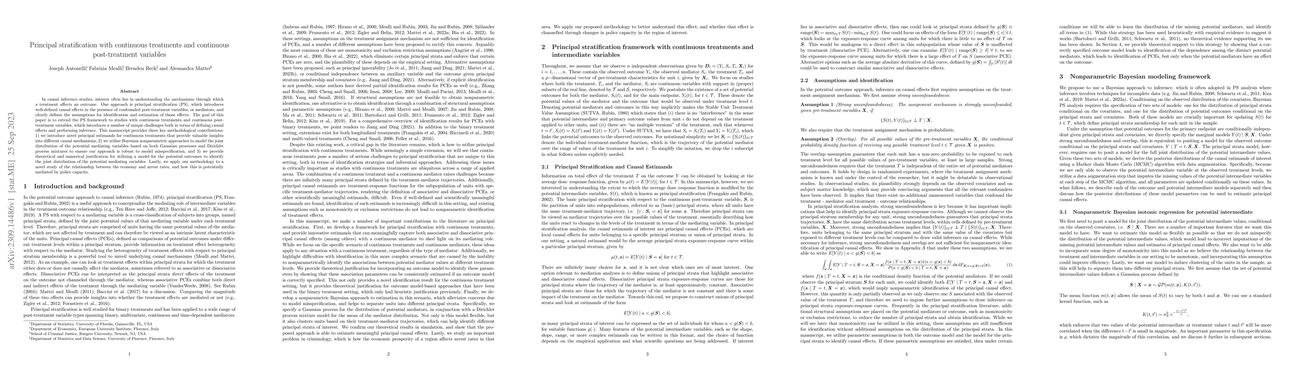 Thumbnail for Principal stratification with continuous treatments and continuous
  post-treatment variables