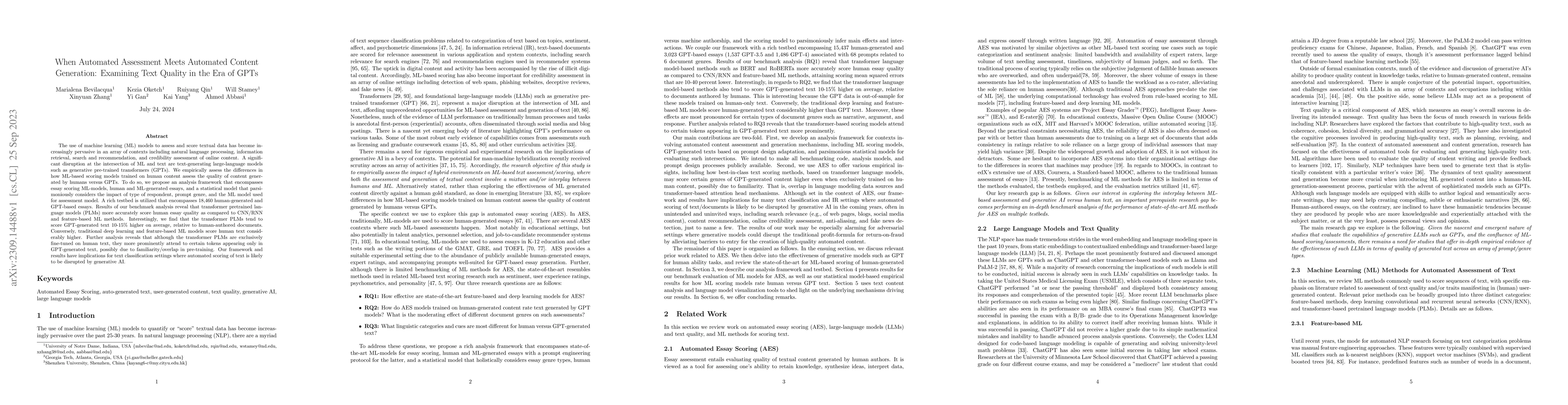 Thumbnail for When Automated Assessment Meets Automated Content Generation: Examining
  Text Quality in the Era of GPTs