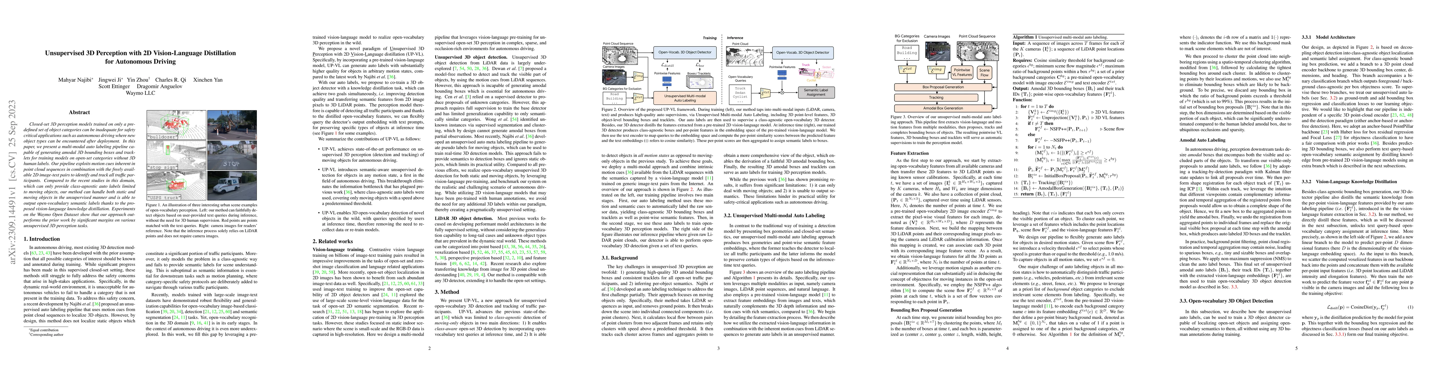 Thumbnail for Unsupervised 3D Perception with 2D Vision-Language Distillation for
  Autonomous Driving