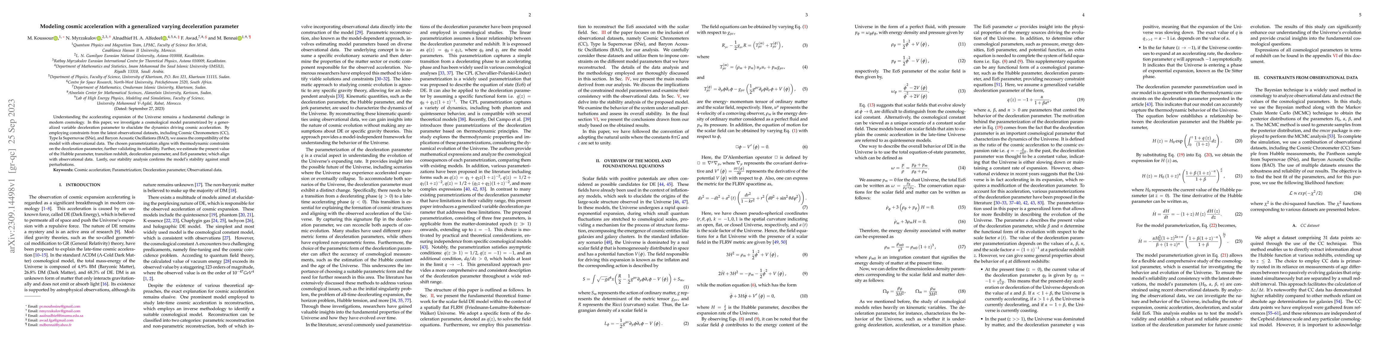 Thumbnail for Modeling cosmic acceleration with a generalized varying deceleration
  parameter