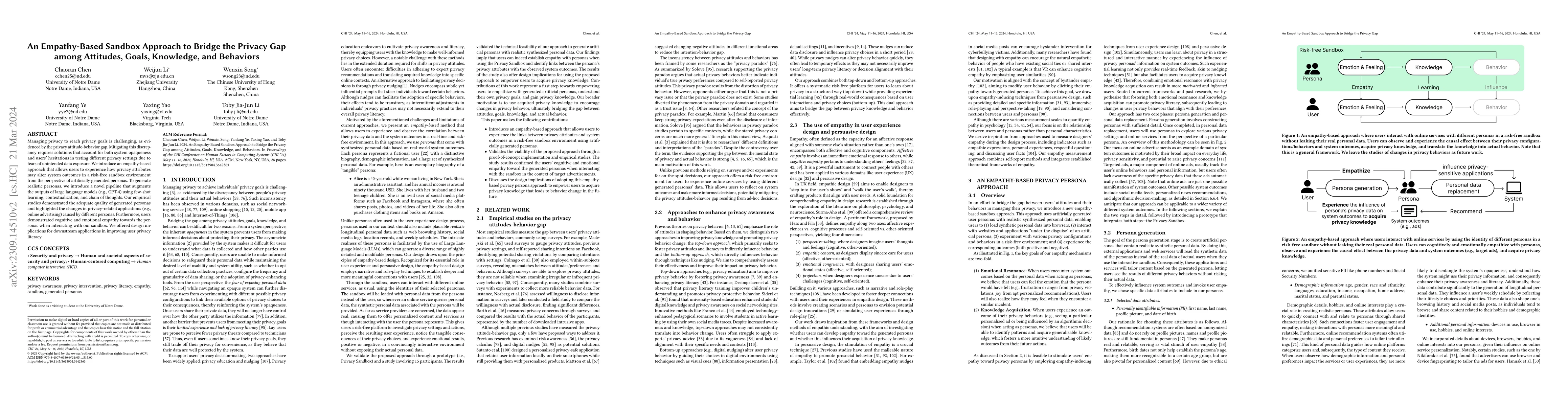 Thumbnail for An Empathy-Based Sandbox Approach to Bridge the Privacy Gap among
  Attitudes, Goals, Knowledge, and Behaviors