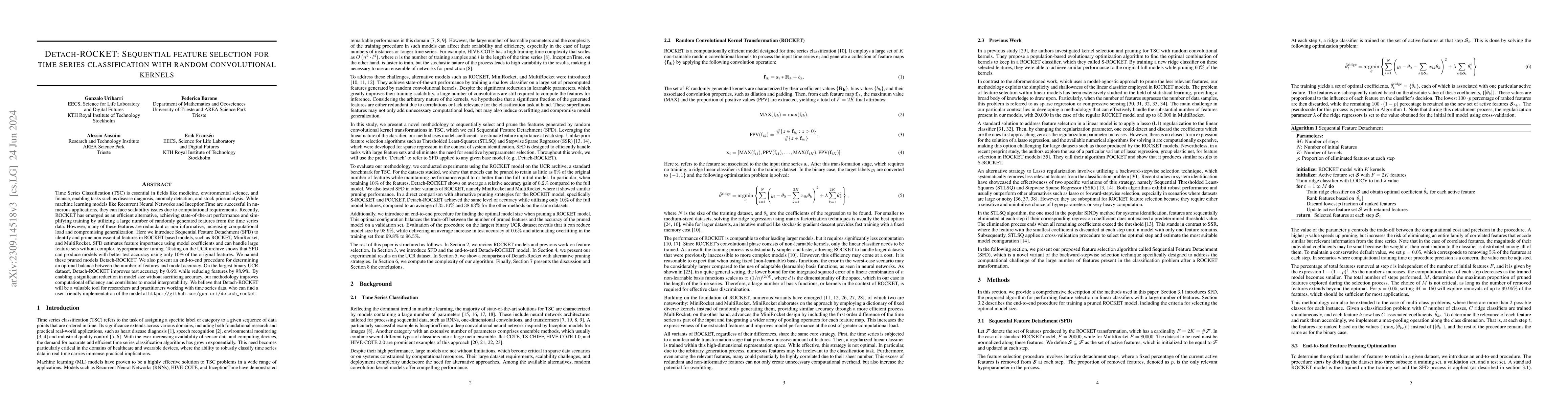 Thumbnail for Detach-ROCKET: Sequential feature selection for time series
  classification with random convolutional kernels