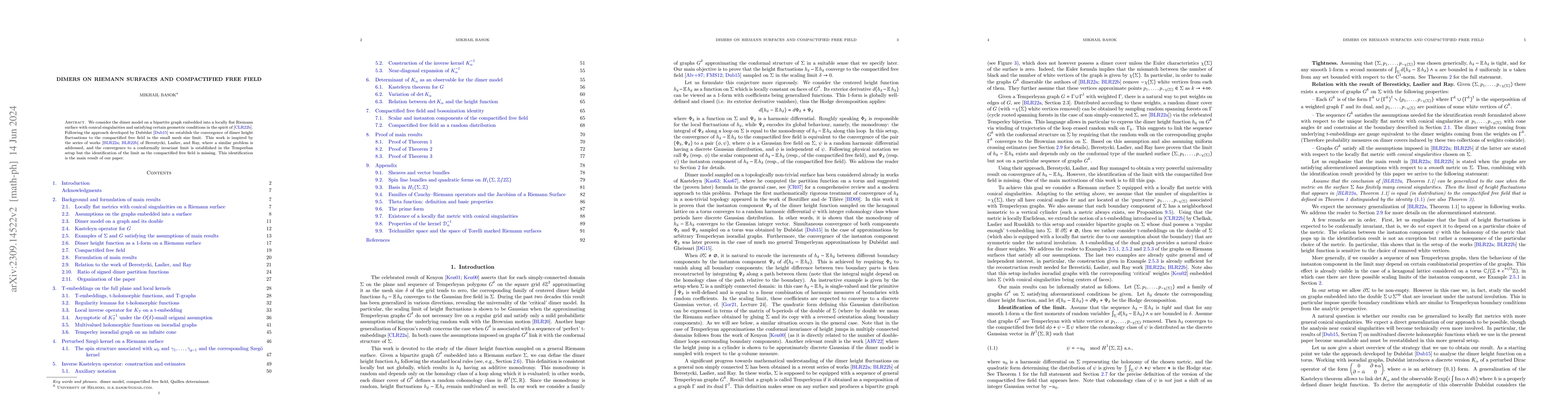 Thumbnail for Dimers on Riemann surfaces and compactified free field
