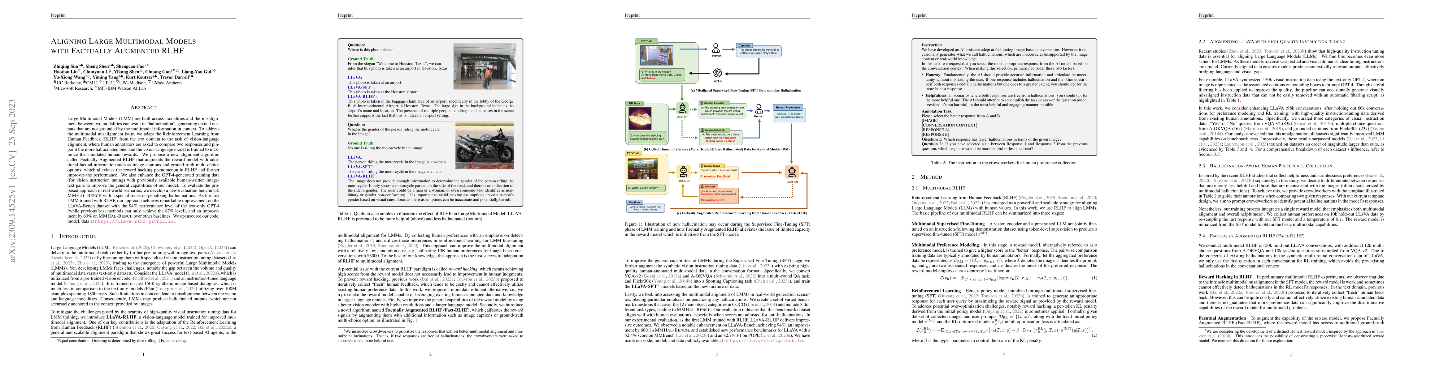 Thumbnail for Aligning Large Multimodal Models with Factually Augmented RLHF