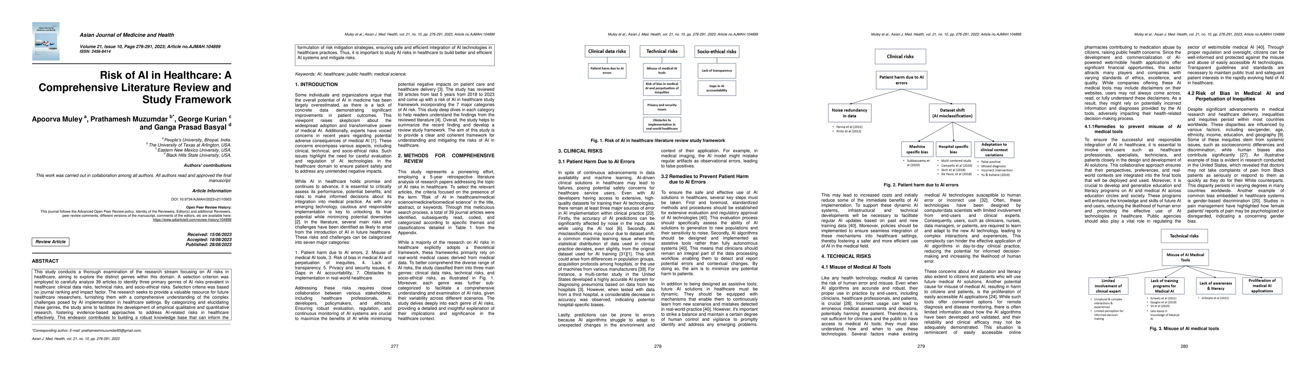 Thumbnail for Risk of AI in Healthcare: A Comprehensive Literature Review and Study
  Framework