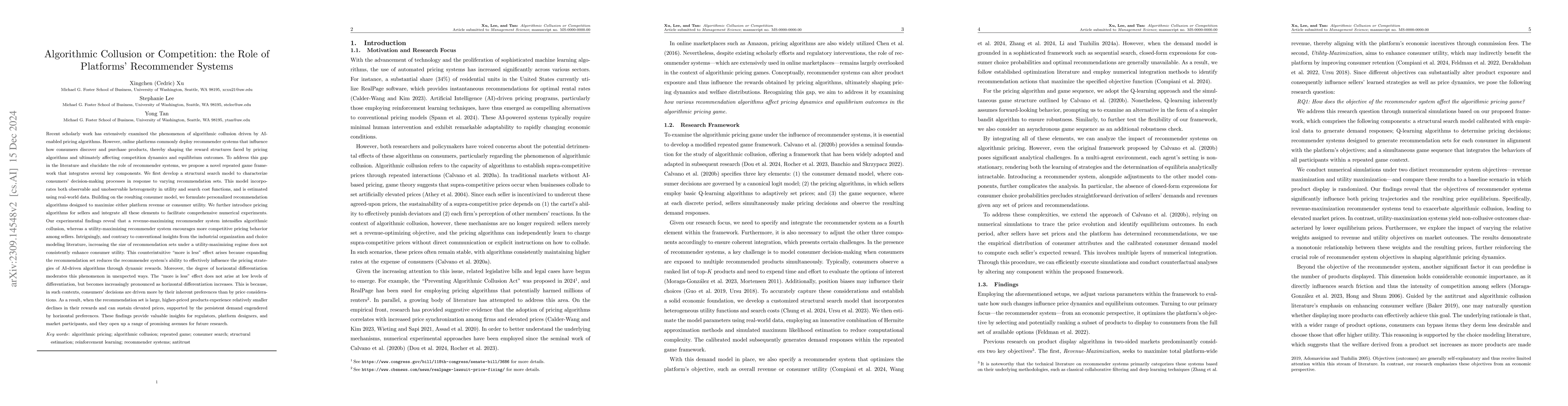 Thumbnail for Algorithmic Collusion or Competition: the Role of Platforms' Recommender
  Systems