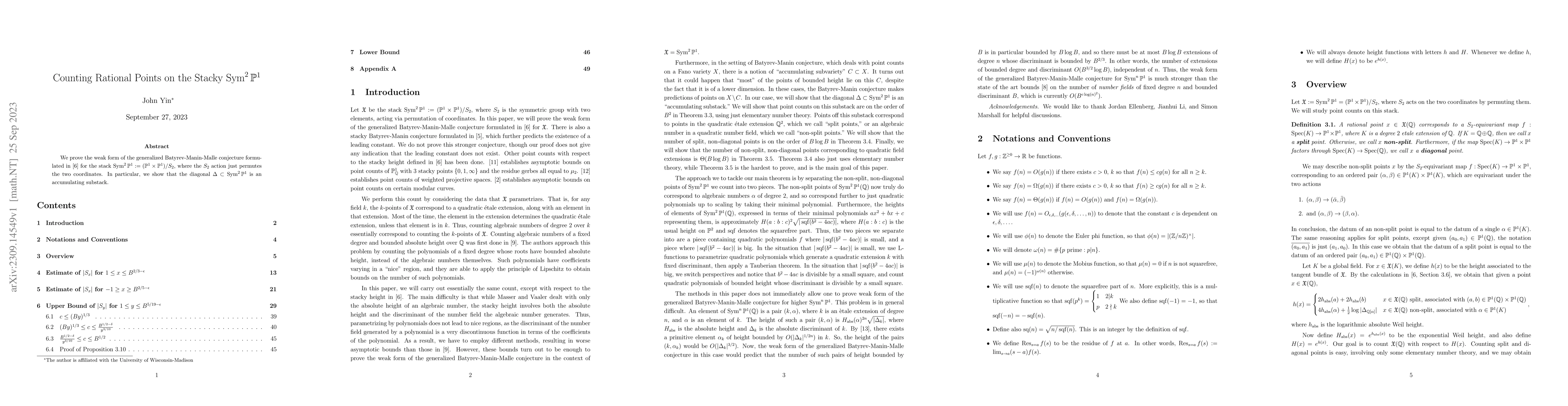 Thumbnail for Counting Rational Points on the Stacky
  $\operatorname{Sym}^2\mathbb{P}^1$