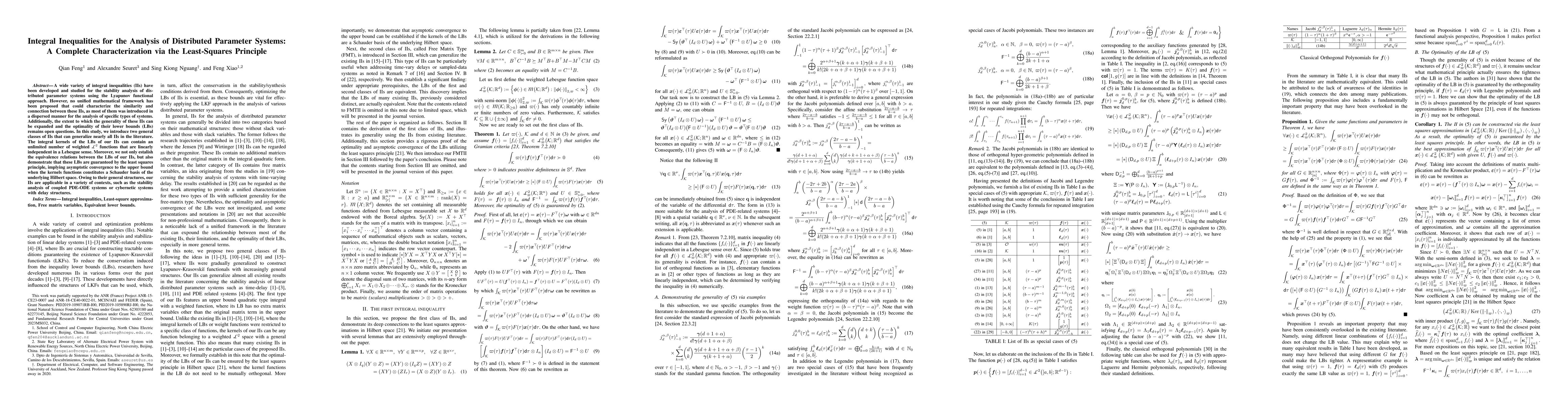 Thumbnail for Integral Inequalities for the Analysis of Distributed Parameter Systems:
  A complete characterization via the Least-Squares Principle