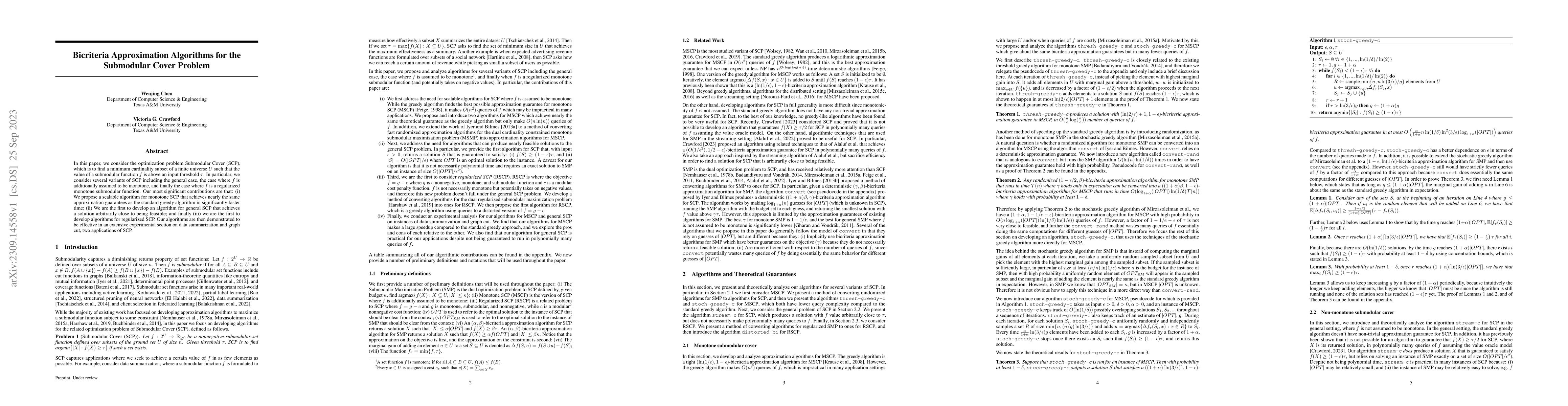 Thumbnail for Bicriteria Approximation Algorithms for the Submodular Cover Problem