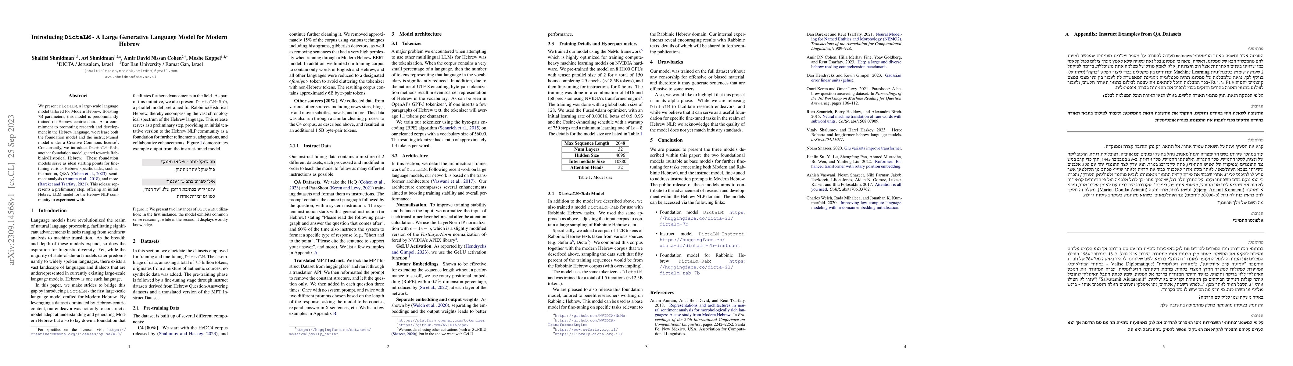 Thumbnail for Introducing DictaLM -- A Large Generative Language Model for Modern
  Hebrew
