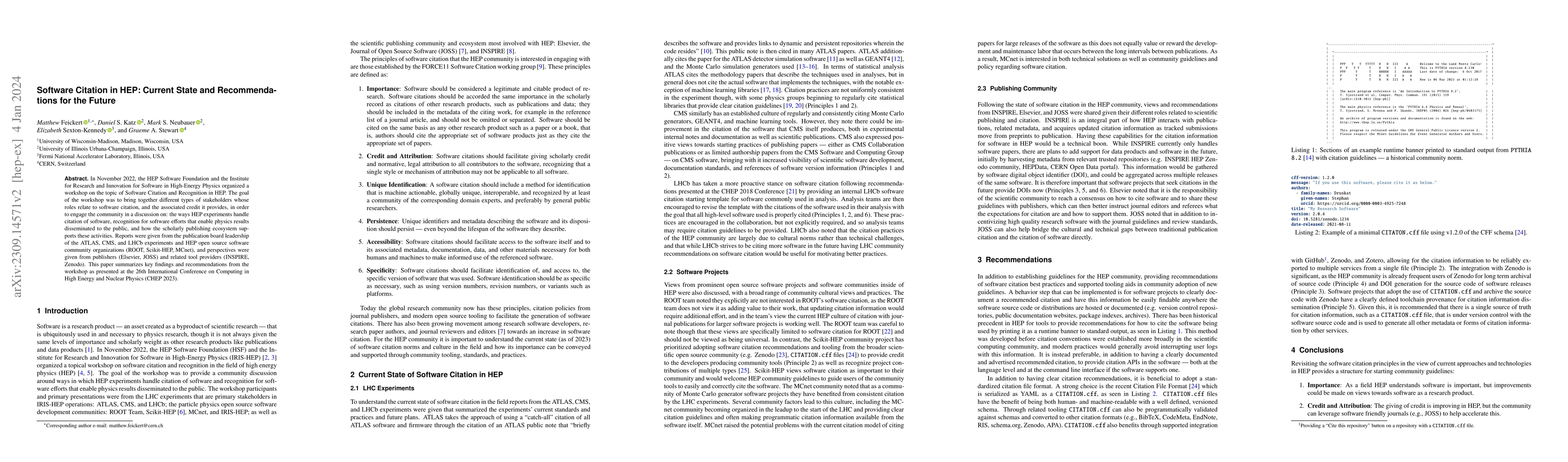 Thumbnail for Software Citation in HEP: Current State and Recommendations for the
  Future