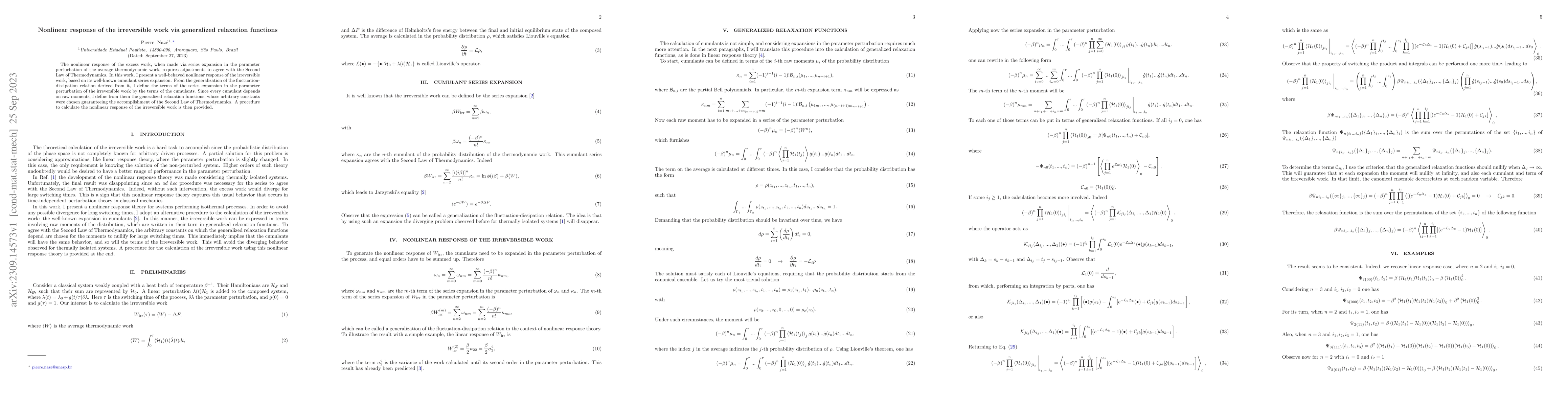 Thumbnail for Nonlinear response of the irreversible work via generalized relaxation
  functions