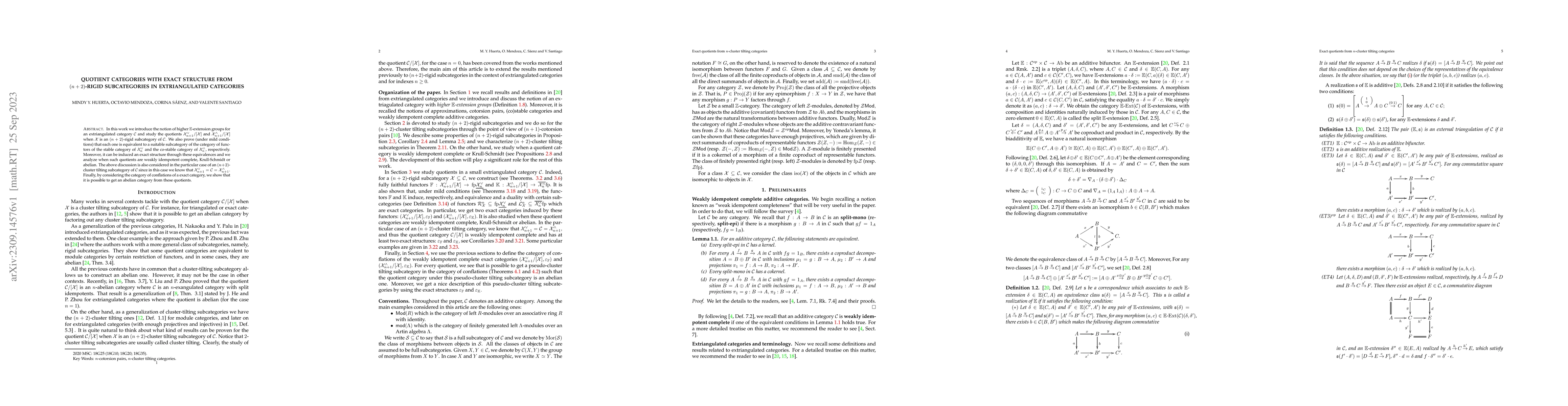 Thumbnail for Quotient categories with exact structure from $(n+2)$-rigid
  subcategories in extriangulated categories