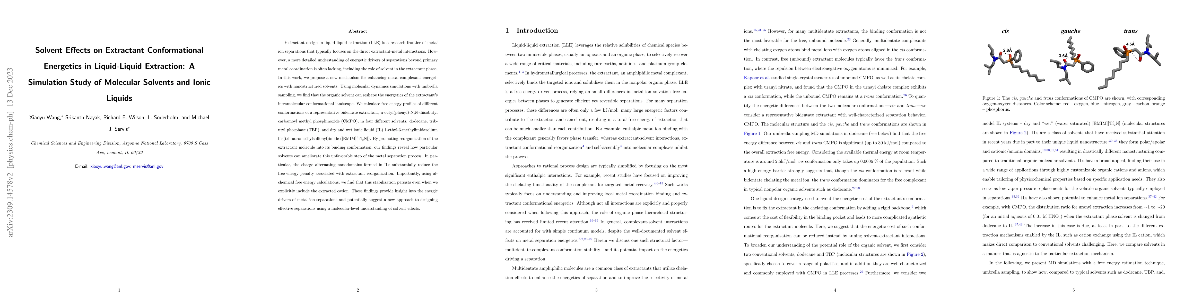 Thumbnail for Solvent Effects on Extractant Conformational Energetics in Liquid-Liquid
  Extraction: A Simulation Study of Molecular Solvents and Ionic Liquids