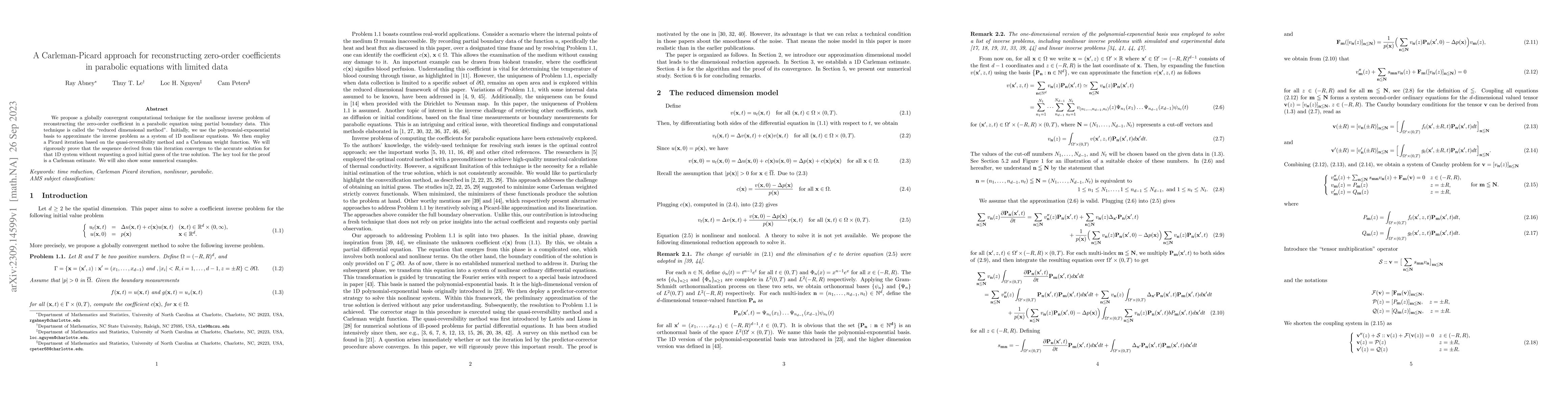 Thumbnail for A Carleman-Picard approach for reconstructing zero-order coefficients in
  parabolic equations with limited data