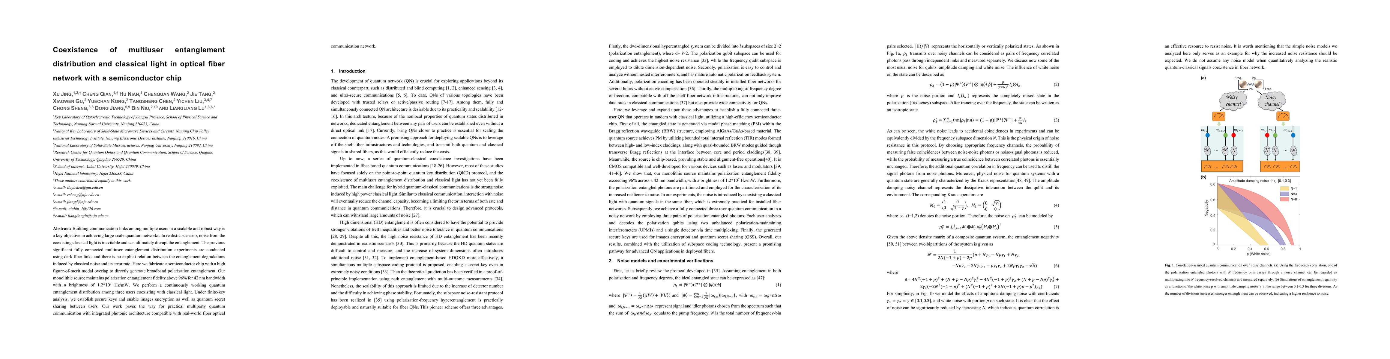 Thumbnail for Coexistence of multiuser entanglement distribution and classical light
  in optical fiber network with a semiconductor chip