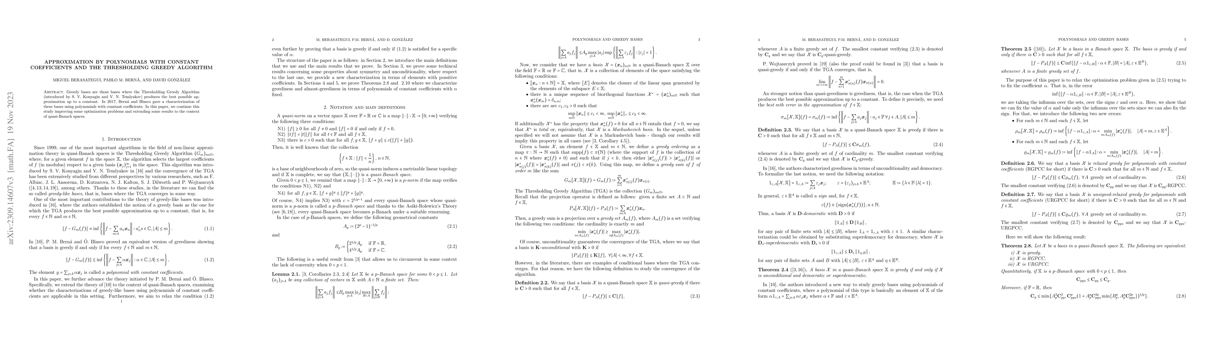 Thumbnail for Approximation by polynomials with constant coefficients and the
  Thresholding Greedy Algorithm
