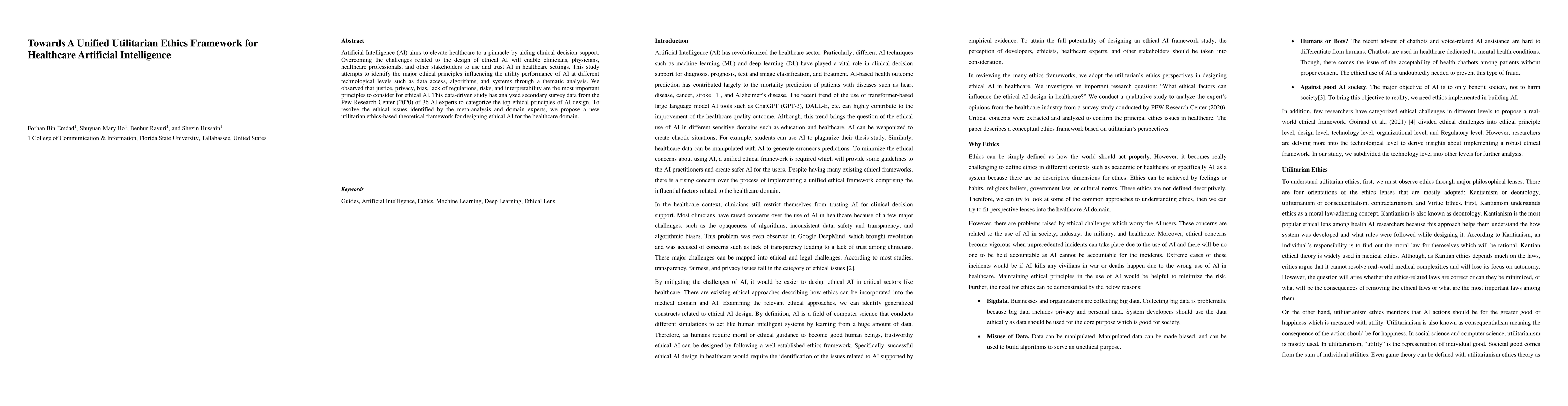 Thumbnail for Towards A Unified Utilitarian Ethics Framework for Healthcare Artificial
  Intelligence