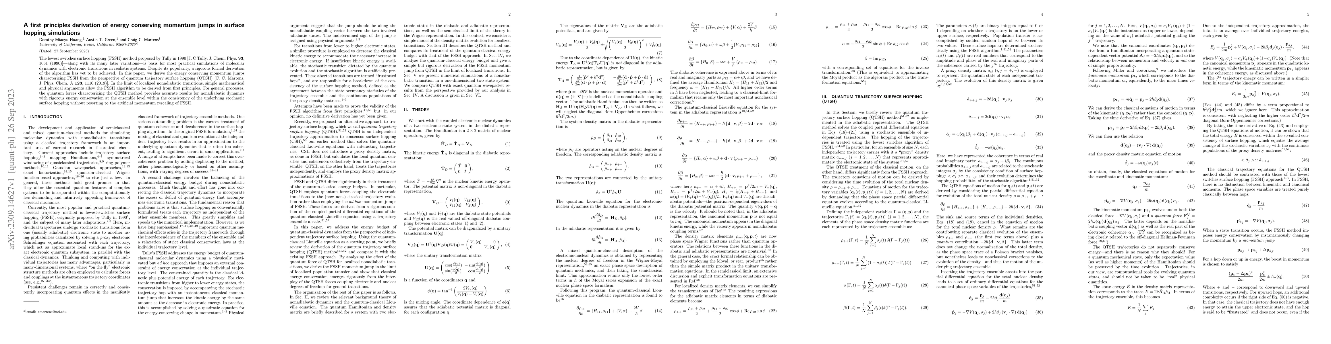 Thumbnail for A First Principles Derivation of Energy Conserving Momentum Jumps in
  Surface Hopping Simulations