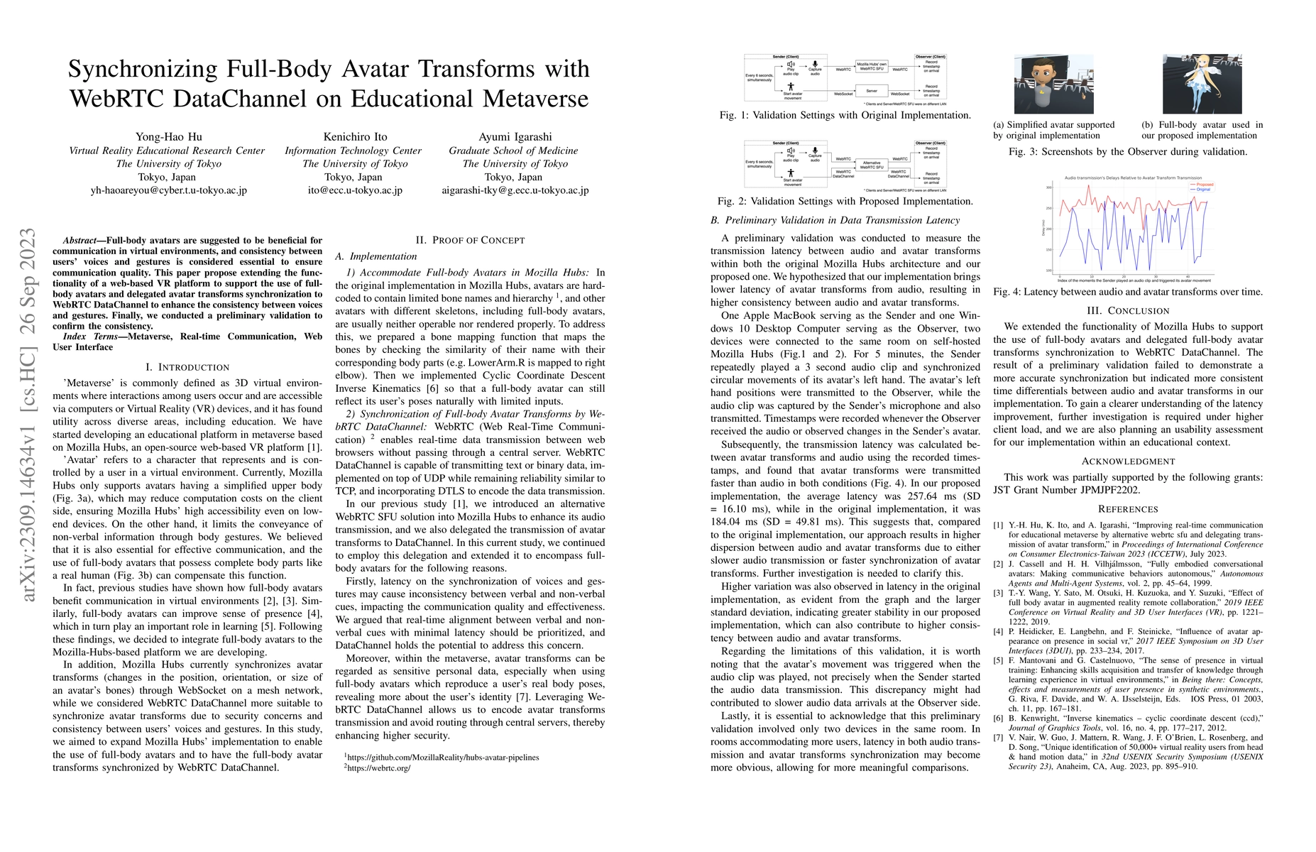 Thumbnail for Synchronizing Full-Body Avatar Transforms with WebRTC DataChannel on
  Educational Metaverse
