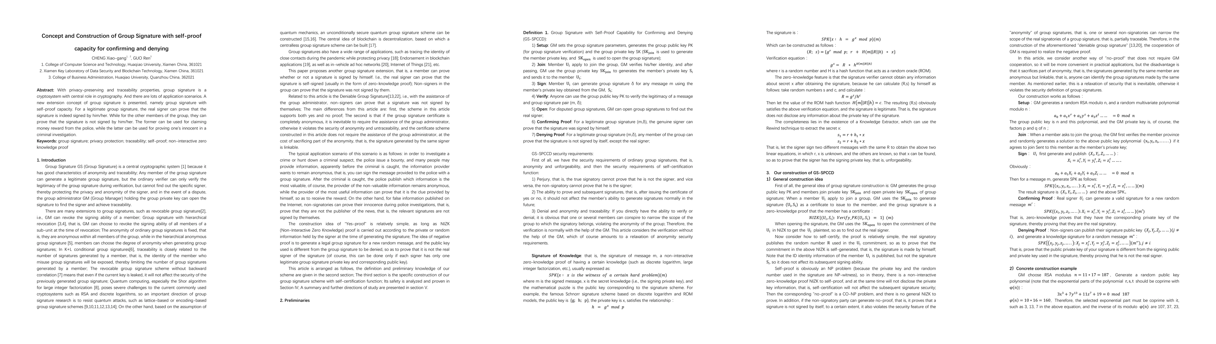 Thumbnail for Concept and Construction of Group Signature with self-proof capacity for
  confirming and denying
