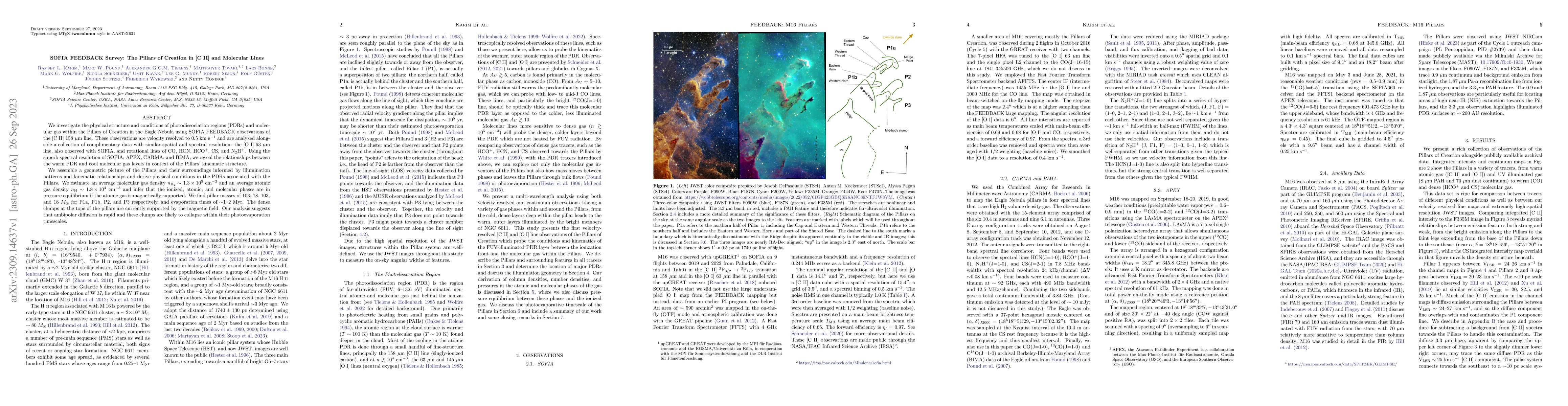 Thumbnail for SOFIA FEEDBACK Survey: The Pillars of Creation in [C II] and Molecular
  Lines