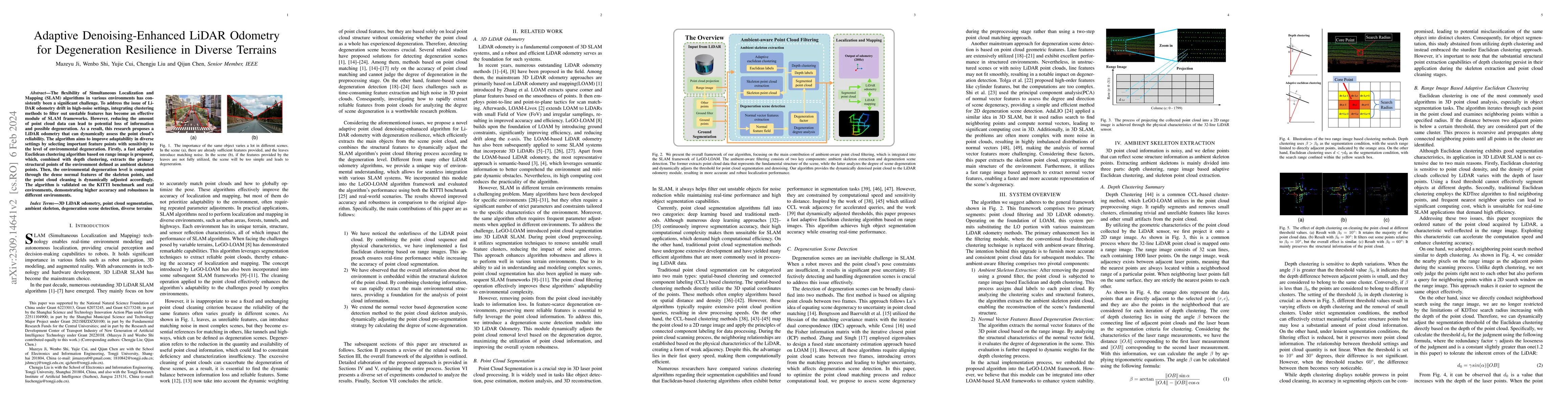 Thumbnail for Adaptive Denoising-Enhanced LiDAR Odometry for Degeneration Resilience
  in Diverse Terrains