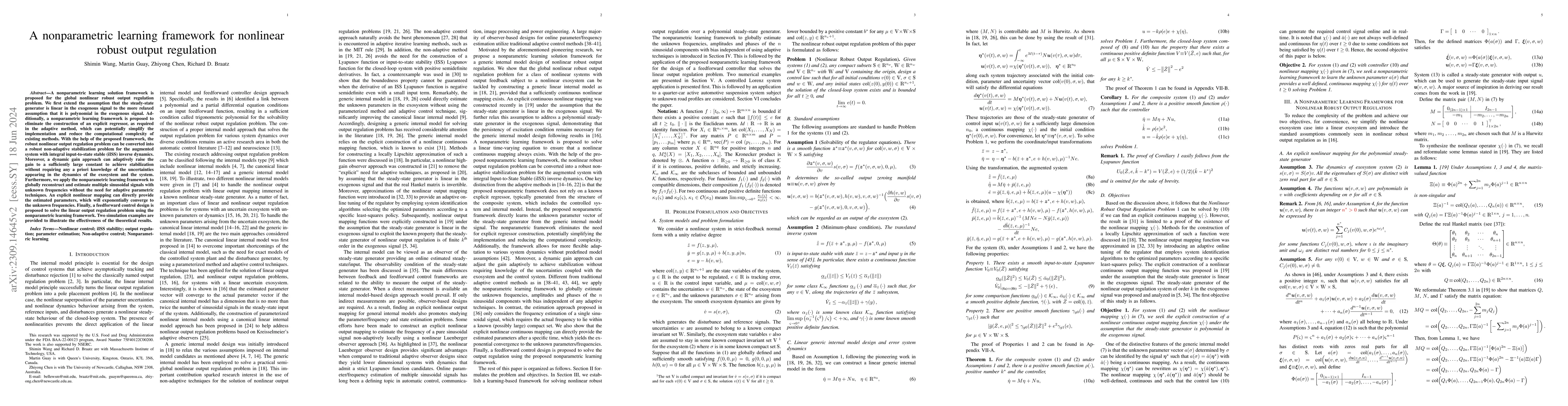 Thumbnail for A nonparametric learning framework for nonlinear robust output
  regulation