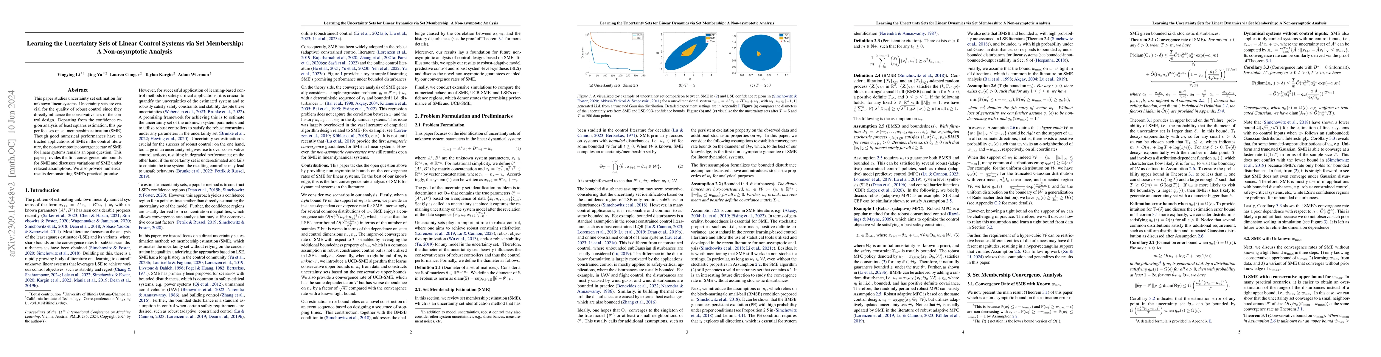 Thumbnail for Learning the Uncertainty Sets for Control Dynamics via Set Membership: A
  Non-Asymptotic Analysis