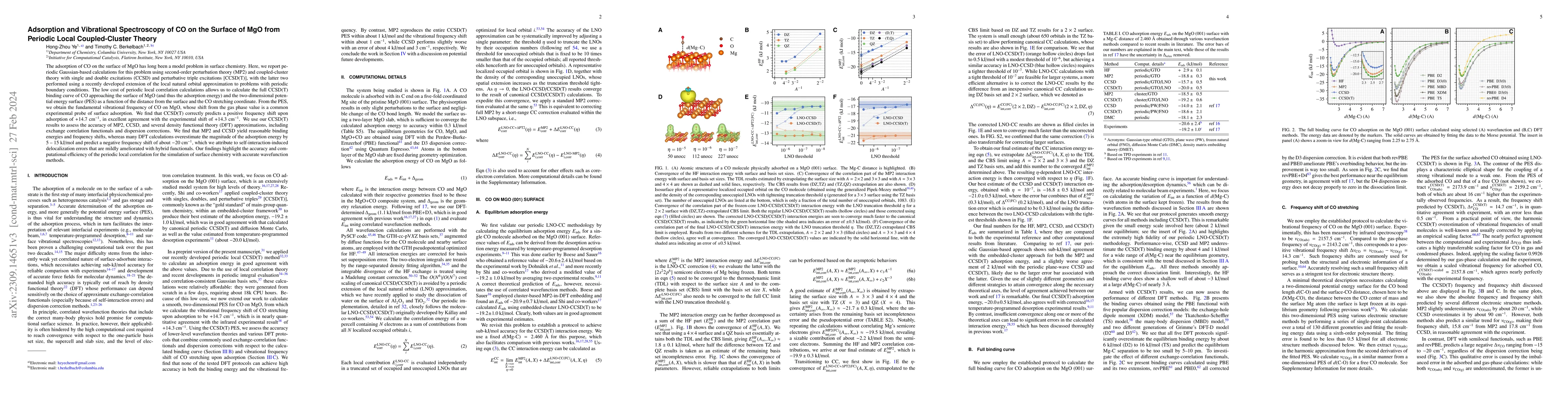 Thumbnail for Adsorption and Vibrational Spectroscopy of CO on the Surface of MgO from
  Periodic Local Coupled-Cluster Theory